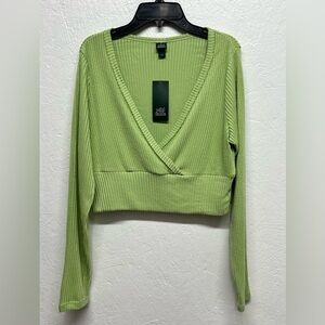 Cropped rib knit long sleeve v-Neck top wild fable